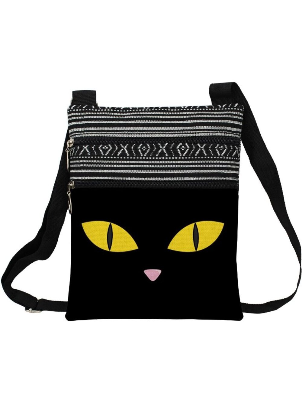 Women Black Cat Face Cute Kitten Purse Lover Gift Zipper Crossbody Bag